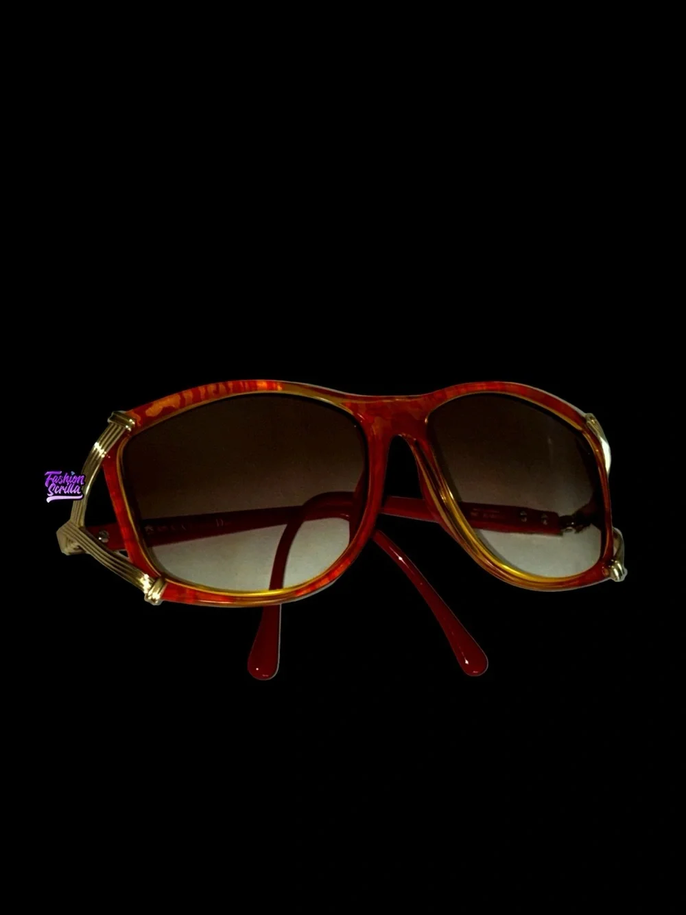 Vintage 1980s Christian Dior Red Gold Holographic Marbled Ombré lens Sunglasses